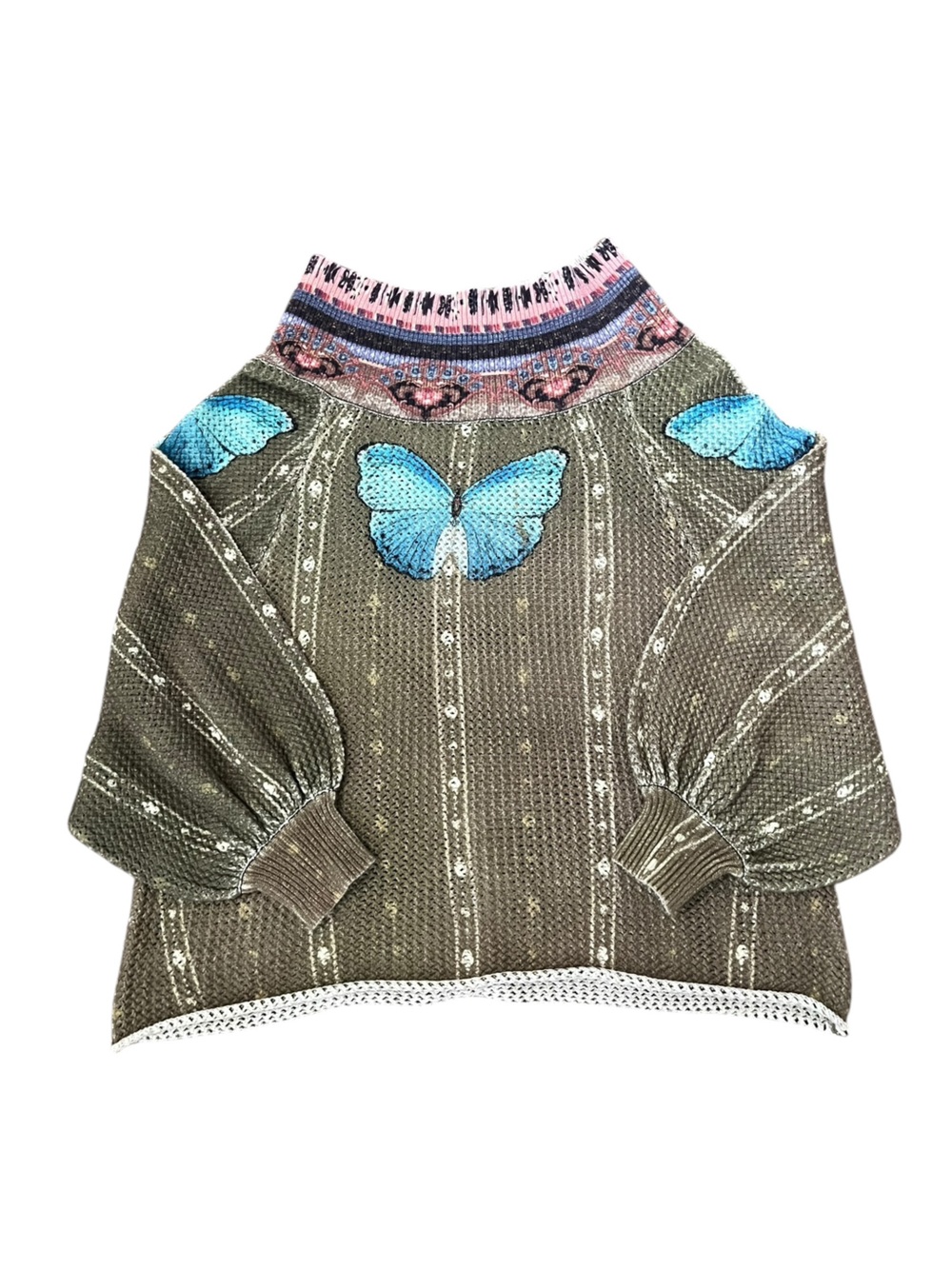 FARM Rio Butterflower Knit Sweater Size P - Small Blue Butterfly Crewneck - Picture 2 of 10